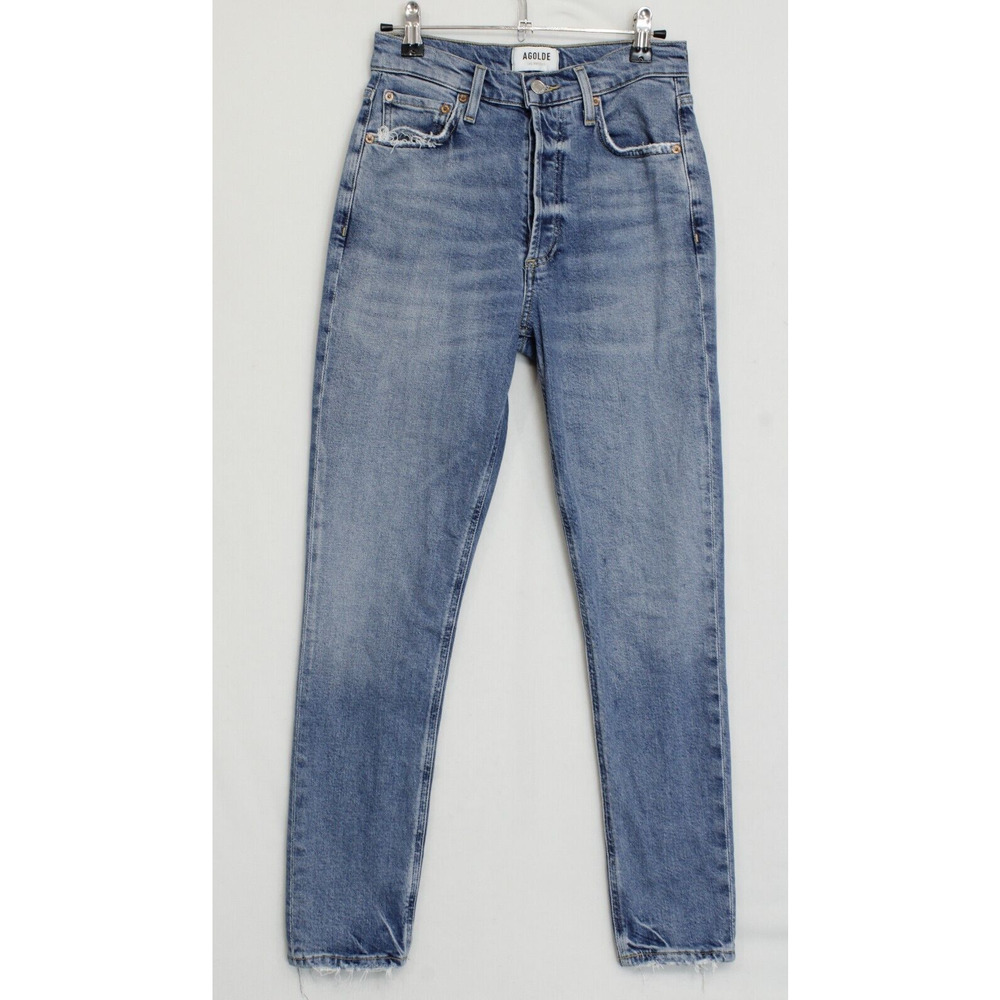 Agolde Nico Blue Jeans Distresses High Rise Slim Button Fly Women 24 Denim Pants